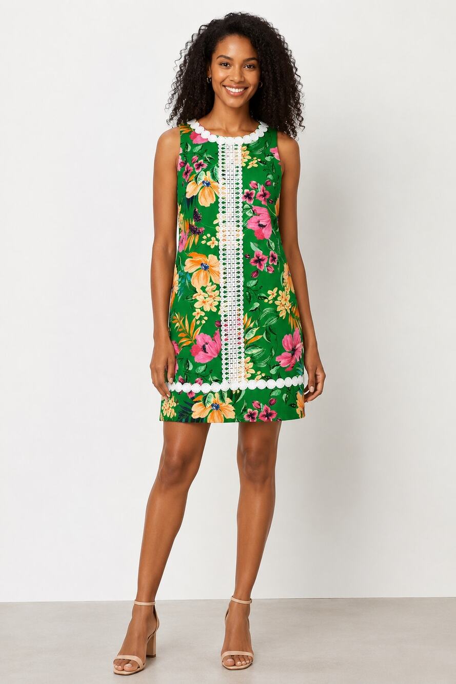 Eliza J Tropical Mini Shift Dress Sleeveless Green Pink Womens Size 8